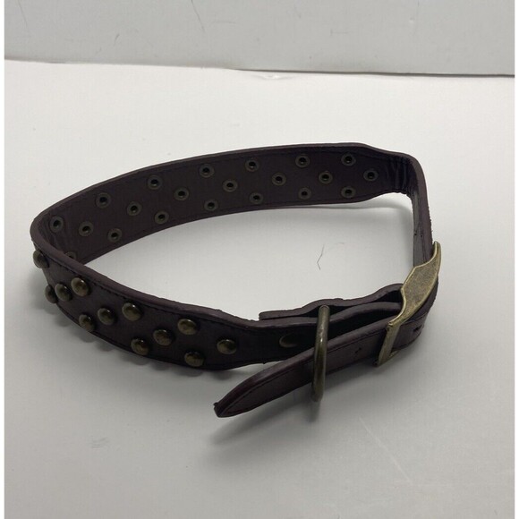 Simply Dog Medium Brown Faux Leather Brass Studded Collar Adjustable Light Use - Picture 4 of 4